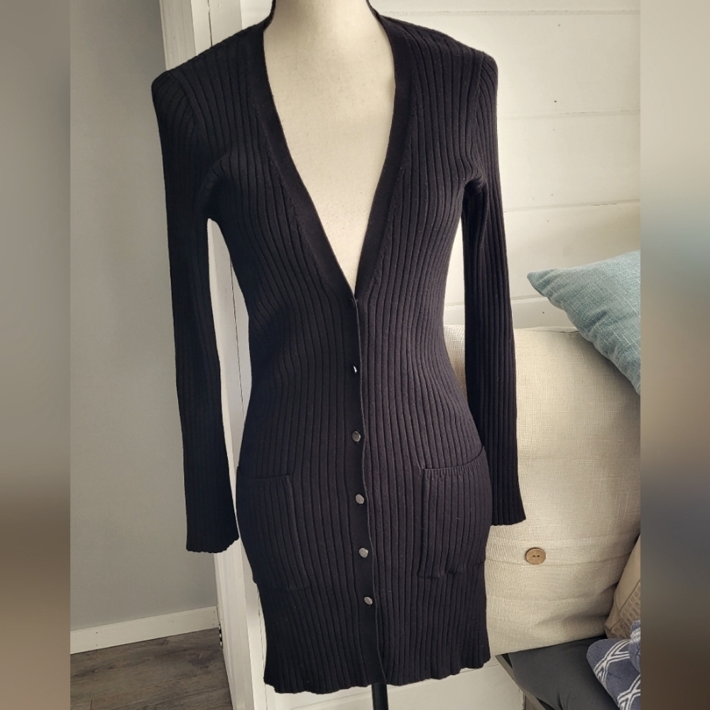St John Ribbed Longline Button Cardigan Size P